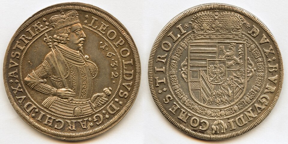 Eine österreichische Talermünze aus dem Jahr 1632. Vom 16. bis ins 19. Jahrhundert war der Taler die wichtigste große Silbermünze.