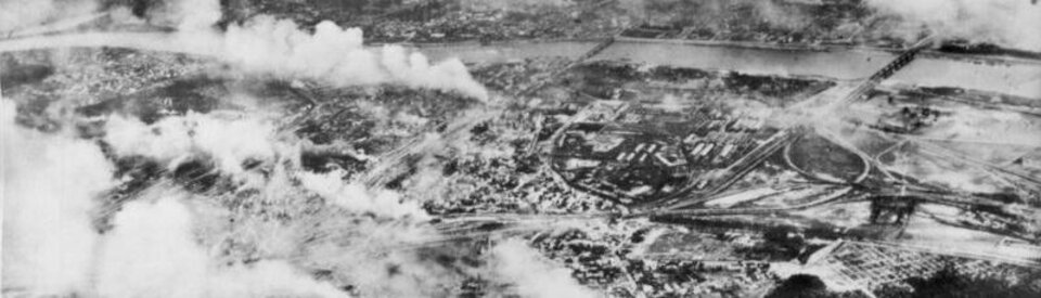 Aerial view of burning Warsaw, 1939.