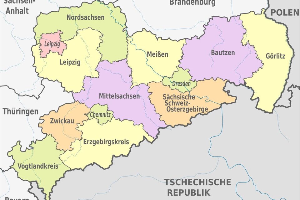 Karte von Sachsen.