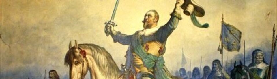 Der Schwedenkönig Gustav II. Adolf beim Schlachtgebet.