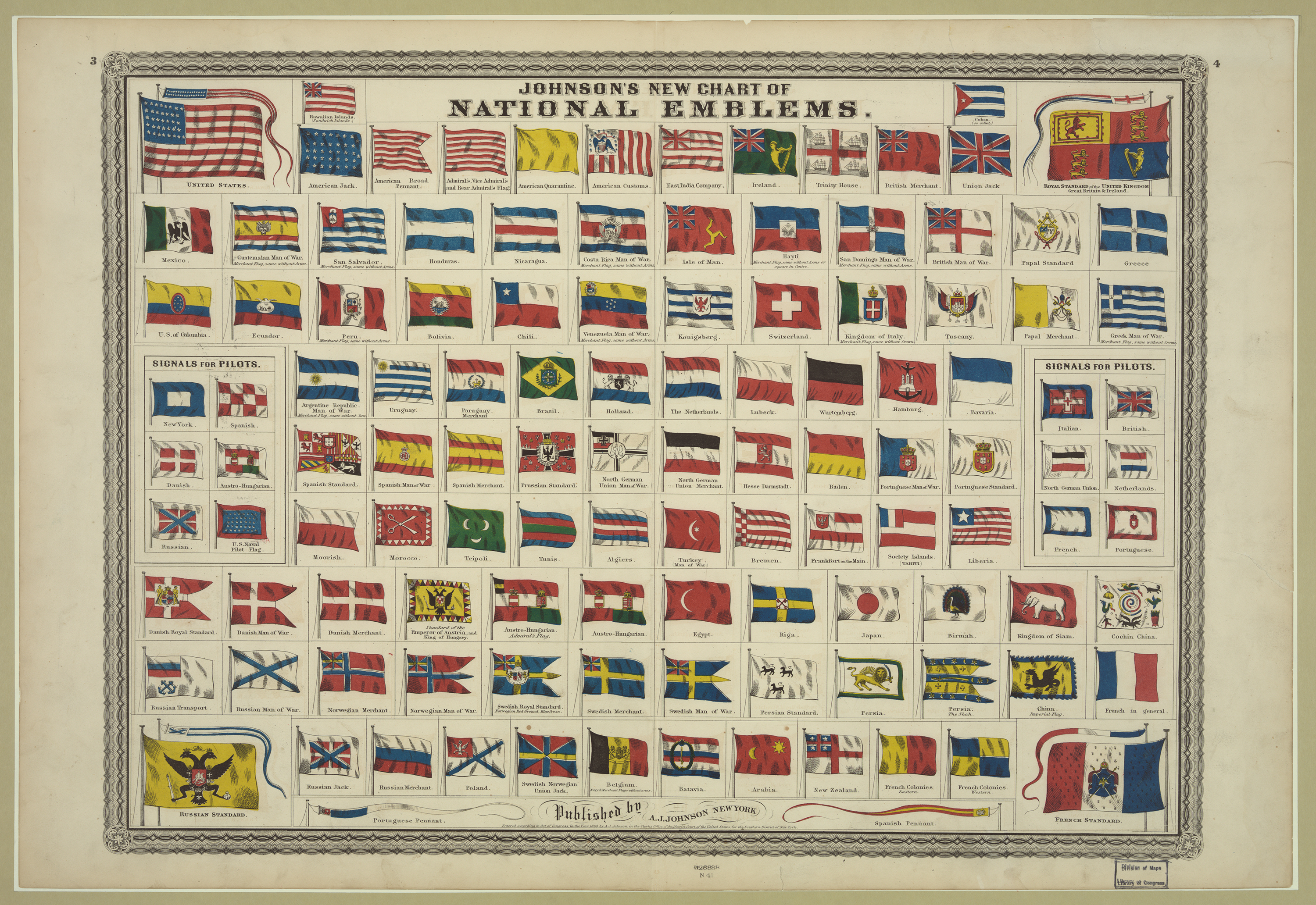 Johnson's new chart of national emblems (ca. 1868).